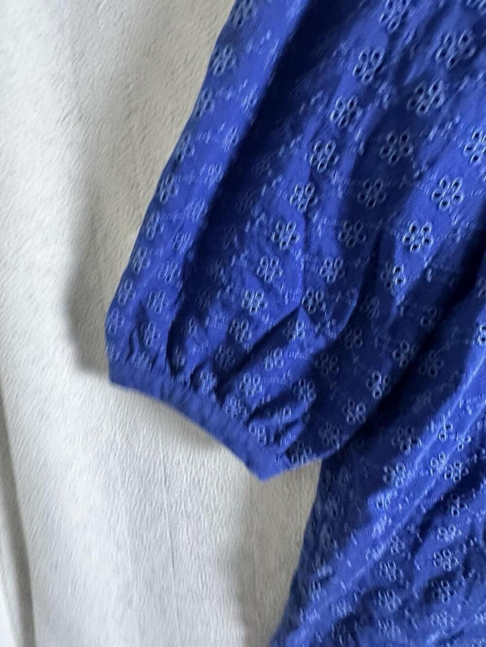 J. JILL Cotton Pullover 3/4 Sleeve Blouse Navy Blue Eyelet Lace V Neck Sz XL - Picture 5 of 15